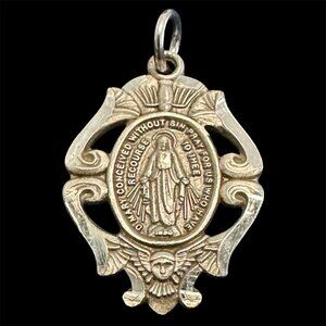 Descending Holy Spirit Dove Marian Medal Cherub Frame Chapel Sterling Silver Old